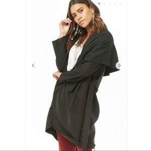 Brushed Belted Drape-Front Black Coat